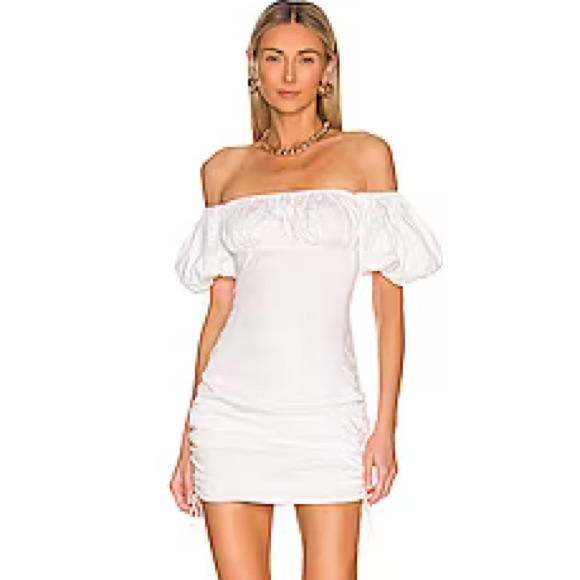 Nwt L’academie Caroline White Off The Shoulder Ruched Mini Dress Medium